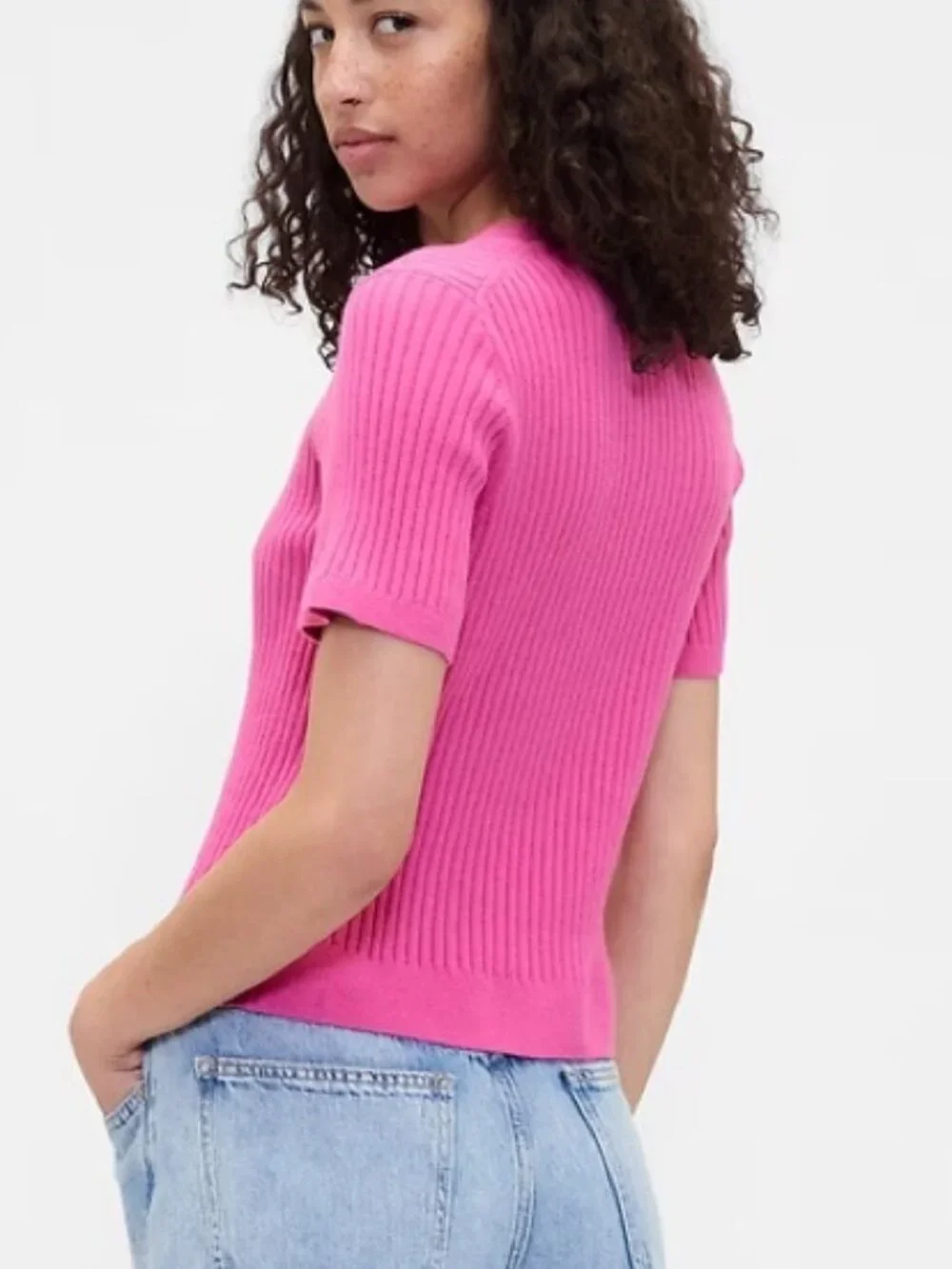 GAP Phoebe Pink CashSoft Ribbed Crewneck T-Shirt/NWT/M